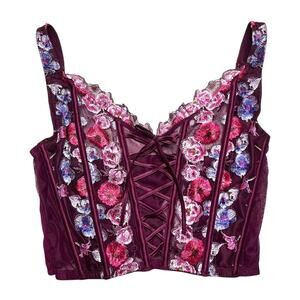 Victoria's Secret Floral Embroidered Lace-Up Corset Bra Top Size Medium